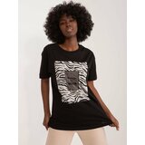 Fashion Hunters Black women's T-shirt with rhinestone appliqué Cene