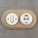  Elhard - Keramički retro prekidač br. 1 i utičnica 230V sa okvirom SCHUKO bela/drvo | Eponuda.com