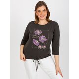 Fashion Hunters Women's blouse plus size with 3/4 sleeves and print - khaki Cijene