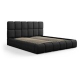 Micadoni Home Črna oblazinjena zakonska postelja s prostorom za shranjevanje in letvenim dnom 200x200 cm Bellis – Cene