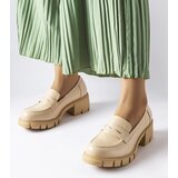 Gemre Beige classic block heel loafers Dina | Shoptok.si