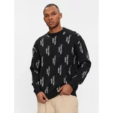 Calvin Klein Jeans Pulover Stacked Logo Aop Sweater J30J325287 Črna Regular Fit