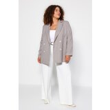 Trendyol Curve Gray Striped Double Closure Woven Jacket | Shoptok.si