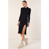 Bigdart 15828 Slit Knitwear Dress - Black Cene