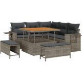 vidaXL 8 Dijelni Vrtni Sofa Set s Jastucima Sivi Poli Ratan Akacija | shoptok.hr
