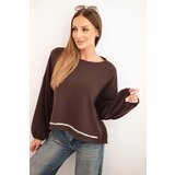 Kesi Włoski Women's sweatshirt with decorative finish at the bottom brown Cene