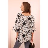 Kesi Włoski Women's cotton blouse with ethnic patterns and rolled-up sleeves black | shoptok.hr