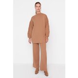 Trendyol Brown Sleeves Knitted Detailed Knitwear Hijab Bottom-Top Set Cene