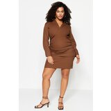 Trendyol Curve Plus Size Dress - Brown - Basic Cene
