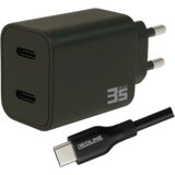 Redline Punjač sa USB-C kablom PQ351CC+CC1.2M60W, 2 x USB-C, brzi, 35W, GaN, Crni | Eponuda.ba