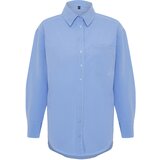 Trendyol Sky Blue Single Pocket Boyfriend Woven Cotton Shirt | Shoptok.si