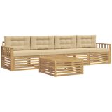  Set vanjskih sofa 5 kom. Bijela i bež Čvrsto drvo akacije | shoptok.hr