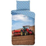 Good Morning Modra enojna flanelna otroška posteljnina 140x200 cm Tractor – | Shoptok.si