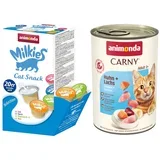 set: 12 x 400 g Carny Adult + 20 x 15 g Milkies Selection - Piletina i losos + Milkies Snack (4 vrste)