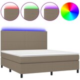 vidaXL Krevet box spring s madracem LED smeđesivi 160x200 cm tkanina Cijene