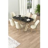 Hanah home lai - black marble, gold, cream black marblegoldcream dining table & chairs set (7 pieces) | ePonuda.com