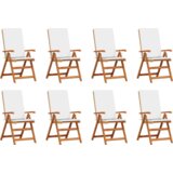  Zložljivi vrtni stoli z blazinami 8 kosov iz trdega tikovega lesa - - Rjava - 87.28 - 71.5 x 57 x 104 cm - | Shoptok.si