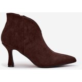 Boto Low Women's Ankle Boots On Heel Eco Suede Chocolate Jolivra | Shoptok.si