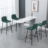 HOMCOM komplet 4 visokih stolčkov z naslonom za noge za kuhinjo in bar iz žametnega poliestra, jekla in pene, 40x45,5x94cm, zelena in črna, (20745208) | Shoptok.si