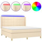 vidaXL Box spring postelja z vzmetnico LED krem 180x200 cm blago, (20884180) | Shoptok.si