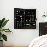 vidaXL Zidni ormarić za nakit s ogledalom crni 37 5x10x67 cm | shoptok.hr