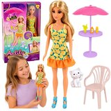 Anlily lutka u žutoj haljini s mačićem, vrtnim namještajem i dodacima za suncobran | shoptok.hr