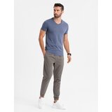 Ombre Men's BASIC classic cotton T-shirt with a serape neckline - blue melange | Shoptok.si