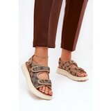 Boto Women's Patterned Fabric Sandals With Golden Details Khaki Pefese | Shoptok.si