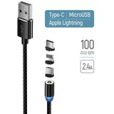 COLORWAY Kabel 3u1 (Lightning+MicroUSB+Type-C) Magnetni 2.4A 1 m crni | shoptok.hr