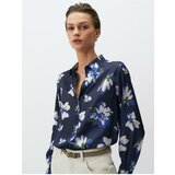 Jimmy Key Navy Blue Long Sleeve Floral Satin Shirt Cene