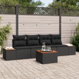 vidaXL 5-delni vrtni sedežni set z blazinami Črna Poli ratan Akacija | Shoptok.si