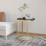  Bočni stolić zlatni s crnim mramorom 45 cm od kaljenog stakla | shoptok.hr