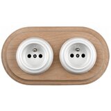  Elhard - Dvostruka keramička retro kućna utičnica sa okvirom 230V bela/drvo | Eponuda.com