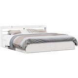 vidaXL Posteljni okvir z vzglavjem bel 200x200 cm trdna borovina | Shoptok.si