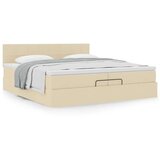 vidaXL Otomanski posteljni okvir z vzmetnico krem 200x200 cm blago, (21670728) | Shoptok.si