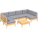  7-dijelna vrtna garnitura od borovine sa sivim jastucima | shoptok.hr