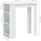vidaXL Barska miza s policami bela 102x50x103,5 cm iverna plošča | Shoptok.si