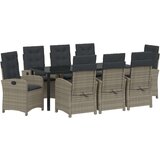 vidaXL 9-delni vrtni jedilni set s blazinami siva poli ratan | Shoptok.si