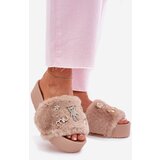 Boto Women's Platform Slippers With Fur And Gold Accessories Beige Livira | Shoptok.si