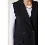 Happiness İstanbul Woman's Black Shawl Collar Double Breasted Woven Vest | Shoptok.si