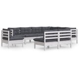 Maison Chic Seti vrtnega pohištva - Vrtna garnitura - Vrtni pohištvo set 9-delna z blazinami bela borovina, (21804096) | Shoptok.si