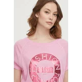 MOS MOSH Kratka majica s primesjo lanu roza barva