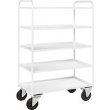 Kongamek nivojski voziček KM41, 5 polic z robom, dxšxv 955 x 550 x 1490 mm, bele barve, 2 vrtljivi kolesi z zavoro, 2 fiksni kolesi | Shoptok.si