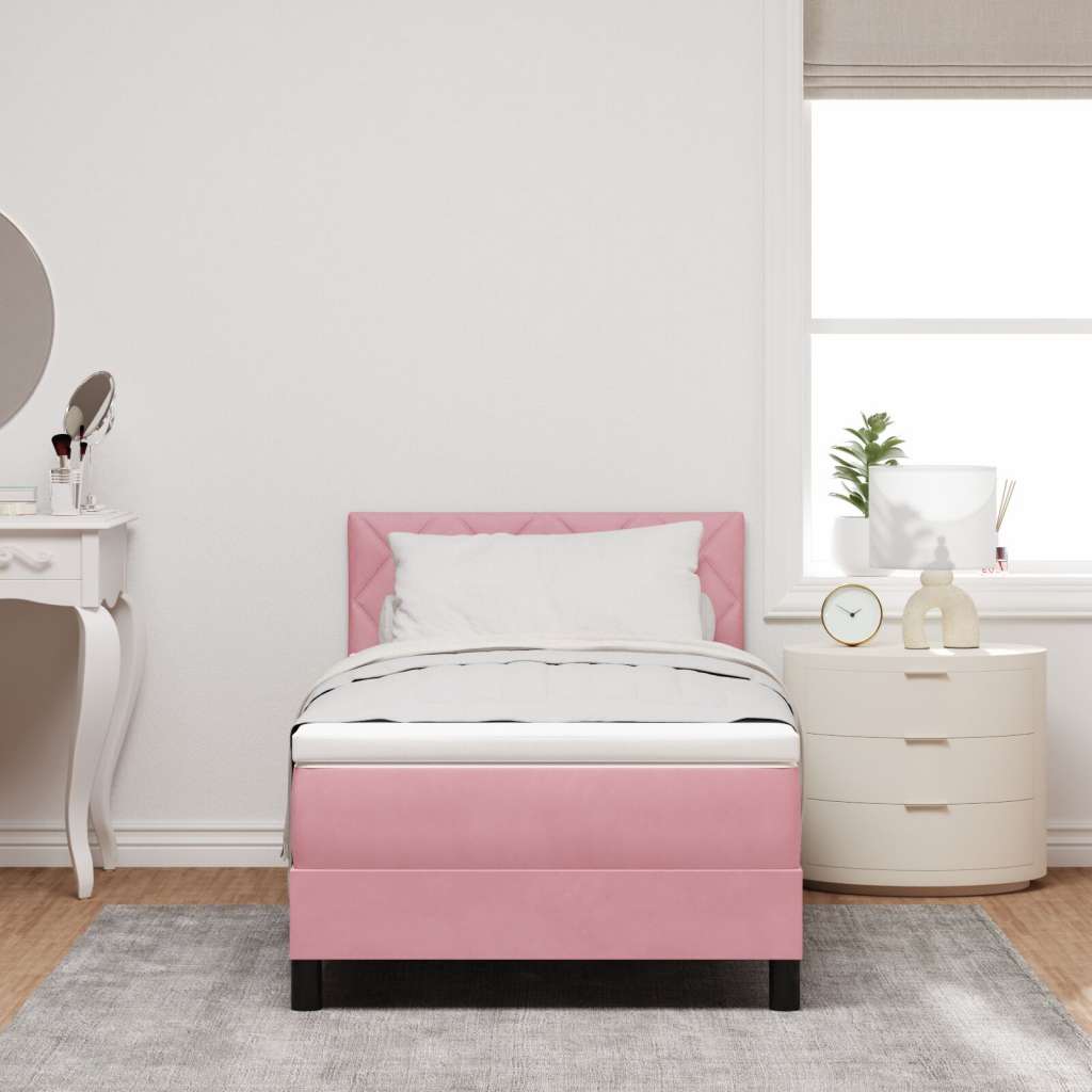 vidaXL Box Spring Postelja z Vzmetnico Roza 90x200 cm Žamet | Shoptok.si