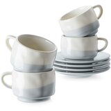 Dowan komplet 4 skodelic za espresso s podstavki, skodelice za demitasse iz porcelana s prostornino 88 ml, keramične skodelice za kavo, modre in bele, (21635406) | Shoptok.si