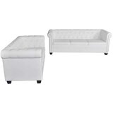 vidaXL Chesterfield kavč dvosed in trosed um. usnje bele barve | Shoptok.si