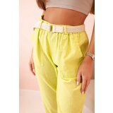 Kesi Włoski Women's linen cotton pants with a belt kiwi | shoptok.hr