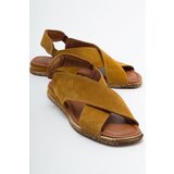 LuviShoes 706 Women's Sandals From Genuine Leather and Mustard Suede. cene
