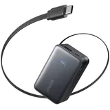 Nano Power Bank 10000mAh, 45W, USB-C kabl na izvlačenje, Crni