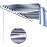 vidaXL Avtomatska tenda s senčilom LED + senzor 5x3 m modra in bela | Shoptok.si